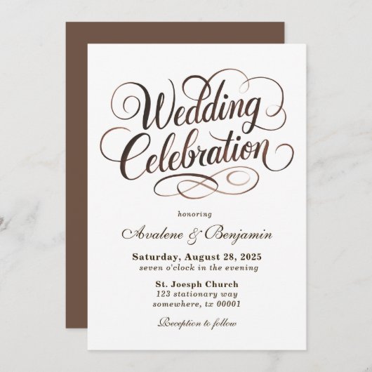 Mocha Mousse Waterverf Kalligrafie bruiloft Kaart (Voorkant / Achterkant)