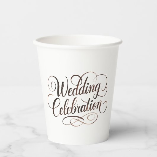 Mocha Mousse Waterverf Trouwtypografie Papieren Bekers (Voorkant)