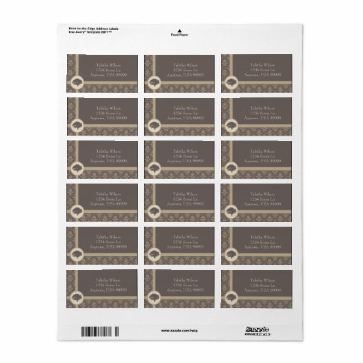 Mocha Oak Damask-adreslabel Etiket (Full Sheet)