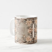 Mocha Perzik Bloemrijke Frame Bijbelvers Koffiemok (Voorkant links)