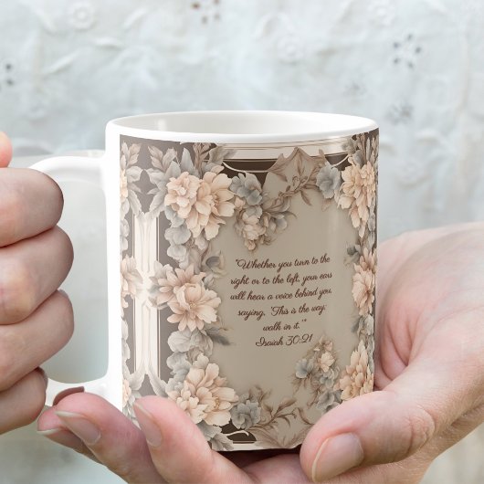 Mocha Perzik Bloemrijke Frame Bijbelvers Koffiemok