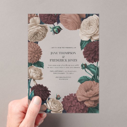 Mocha Plum, Berry Clay & Silk Taupe Wedding Acryl Uitnodigingen (Insitu (Draagbaar))