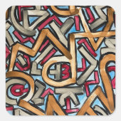 Mocha Red Gray Geometric-Abstract Art Vierkante Sticker (Voorkant)