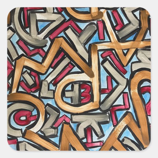 Mocha Red Gray Geometric-Abstract Art Vierkante Sticker (Voorkant)