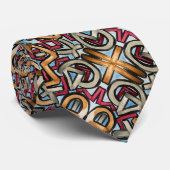 Mocha Red Gray Geometric Neck Tie Stropdas (Opgerold)