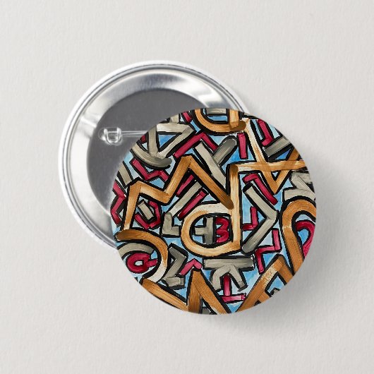 Mocha Red Gray Geometric Ronde Button 5,7 Cm (Voorkant /achterkant)