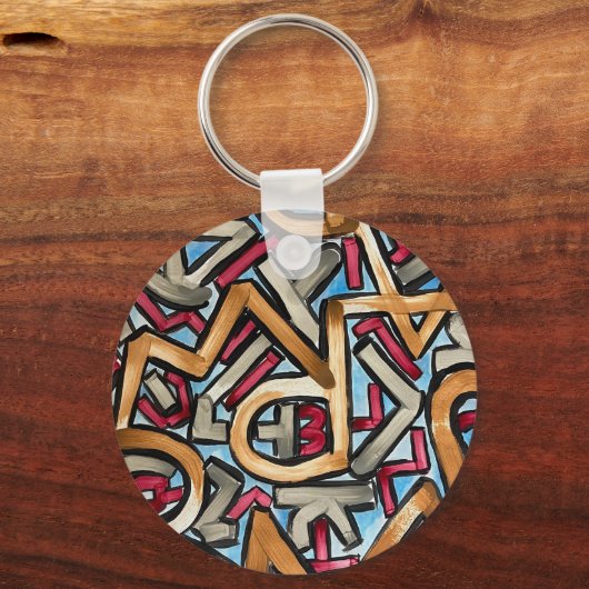 Mocha Red Gray Geometric Sleutelhanger (Voorkant)