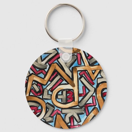 Mocha Red Gray Geometric Sleutelhanger (Achterkant)