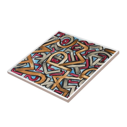 Mocha Red Gray Geometric Tegeltje (Zijkant)