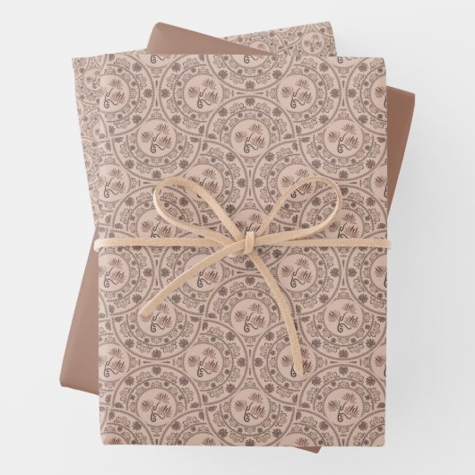 Mocha Rococo Revival Lotus Mandala Art Deco Fans Inpakpapier Vel (In situ)