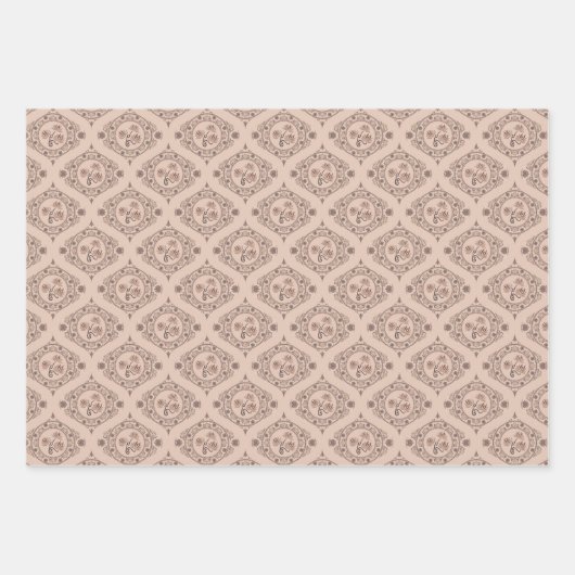 Mocha Rococo Revival Lotus Mandala Mid Mod Ogee Inpakpapier Vel (Voorkant 3)