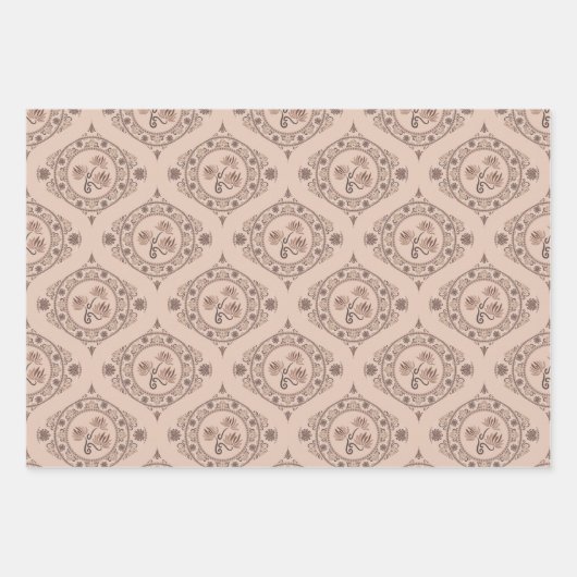 Mocha Rococo Revival Lotus Mandala Mid Mod Ogee Inpakpapier Vel (Voorkant)