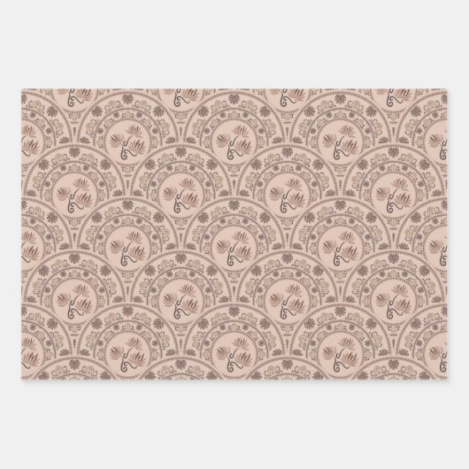 Mocha Rococo Revival Mandala Art Deco Scallop Inpakpapier Vel (Voorkant)