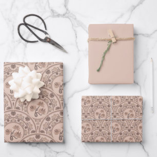 Mocha Rococo Revival Mandala Art Deco Scallop Inpakpapier Vel