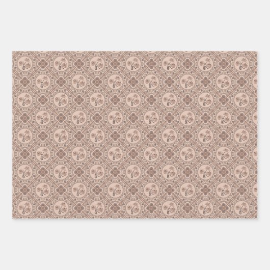 Mocha Rococo Revival Mandala Geo Diamond Tegel Inpakpapier Vel (Voorkant 3)