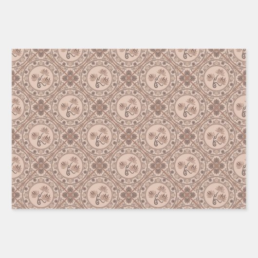 Mocha Rococo Revival Mandala Geo Diamond Tegel Inpakpapier Vel (Voorkant)