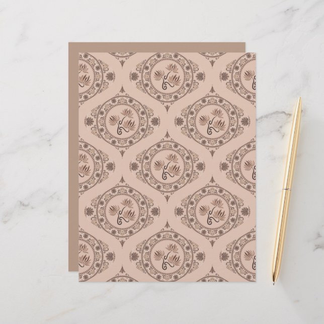 Mocha Rococo Revival Mandala Retro Ogee Scrapbook (Voorkant / Achterkant in situ)