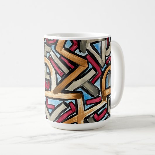 Mocha Rood Grijs Geometrisch-Handgeschilderde Abst Koffiemok (Voorkant rechts)