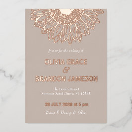 Mocha Roos Goud Zonnebloem Modern Bloemen Bruiloft Folie Uitnodiging