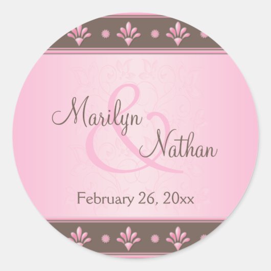 Mocha Roze Bloemen Monogrammed 1.5" Ronde Sticker (Voorkant)