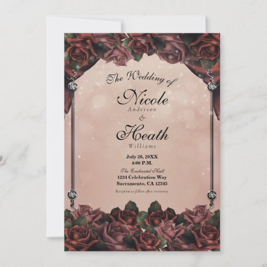 Mocha Rust Brown Rozen Elegant Fall Wedding Kaart (Voorkant)