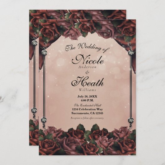 Mocha Rust Brown Rozen Elegant Fall Wedding Kaart (Voorkant / Achterkant)