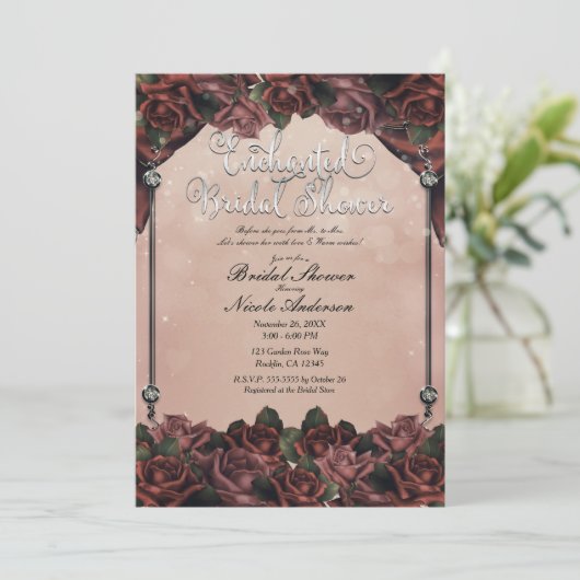 Mocha Rust Brown Rozen Elegant Fall Wedding Kaart (Staand voorkant)