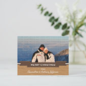 Mocha Rustic Banner Holiday Photo Briefkaart (Staand voorkant)
