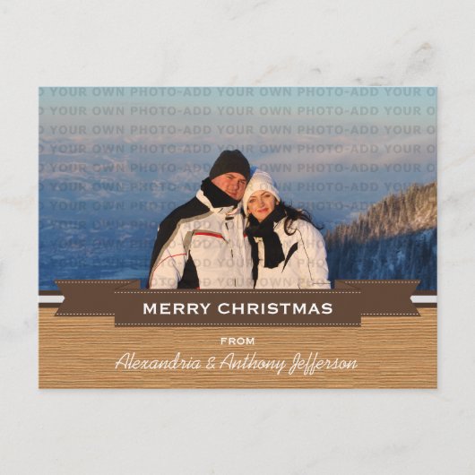 Mocha Rustic Banner Holiday Photo Briefkaart (Voorkant)