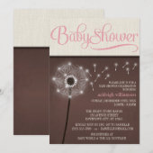 Mocha Rustic Linen Girl Paardenbloem Baby shower Kaart (Voorkant / Achterkant)