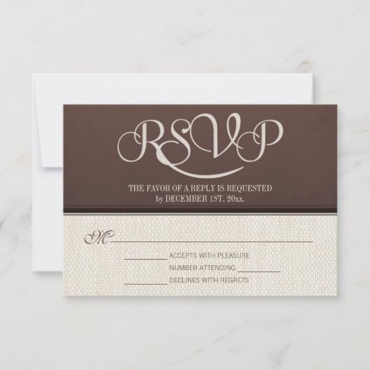 Mocha Rustic Linen RSVP Reageer Kaarten Kaartje (Voorkant)