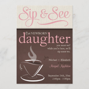 Mocha Rustic New Baby Sip & See Party Invitations Kaart