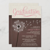 Mocha rustieke Linnen Paardebloem Afstuderen Invit Kaart (Voorkant / Achterkant)