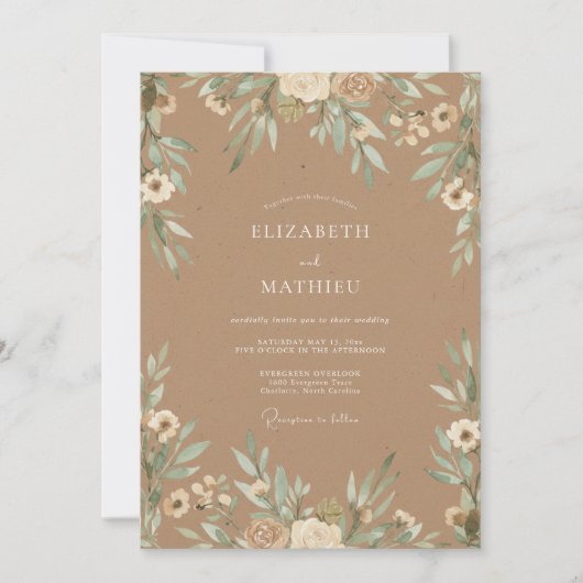 Mocha Salie Loof Eucalyptus Bruiloft Kaart (Voorkant)
