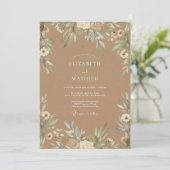 Mocha Salie Loof Eucalyptus Bruiloft Kaart (Staand voorkant)