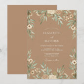 Mocha Salie Loof Eucalyptus Bruiloft Kaart (Voorkant / Achterkant)