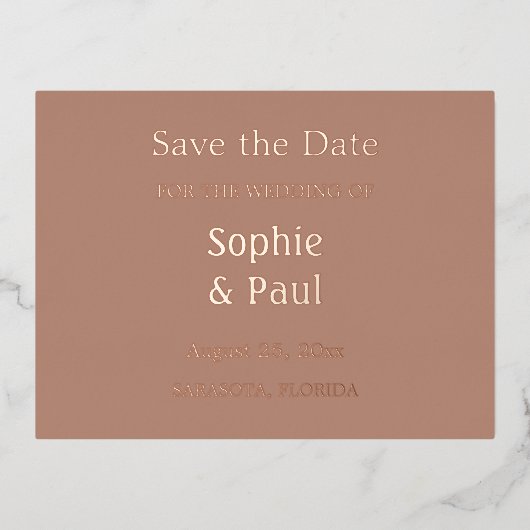Mocha Save the Date Folie Invitation Briefkaart (Voorkant)