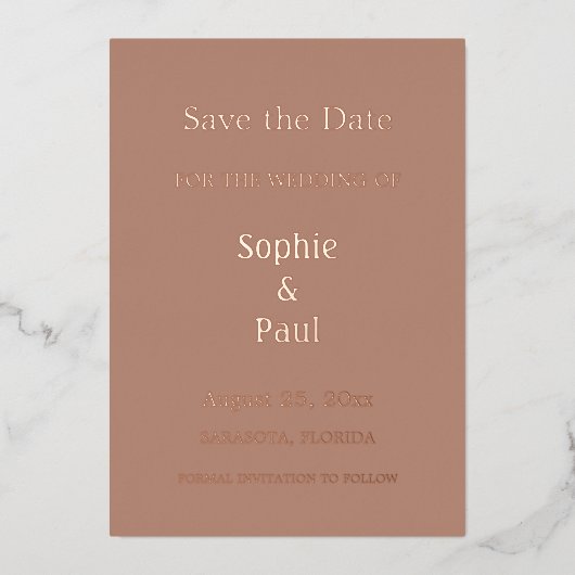 Mocha Save the Date Folie Uitnodiging (Voorkant)