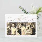 Mocha script kalligrafie 3 sepia fotocollage save the date (Staand voorkant)