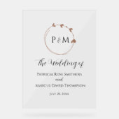 Mocha Simple Heart Wreath Wedding Acryl Bord (Voorkant)