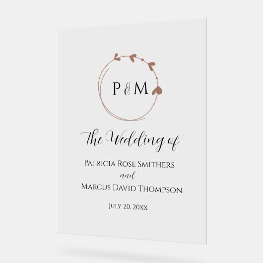 Mocha Simple Heart Wreath Wedding Acryl Bord (Hoek)