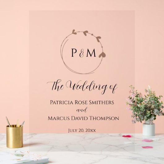 Mocha Simple Heart Wreath Wedding Acryl Bord (Huwelijk)