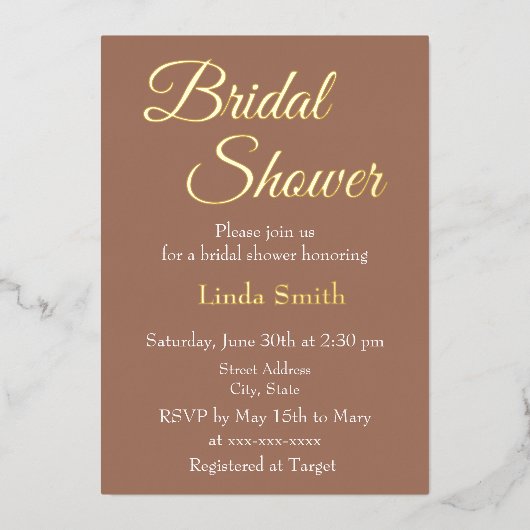 Mocha Simple Style Vrijgezellenfeest Folie Uitnodiging (Voorkant)