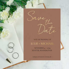 Mocha Simple Style Wedding Sla de datum op Folie Uitnodiging