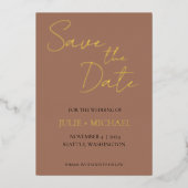 Mocha Simple Style Wedding Sla de datum op Folie Uitnodiging (Voorkant)