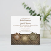 Mocha Steampunk Gears Vrijgezellenfeest Invite Kaart (Staand voorkant)