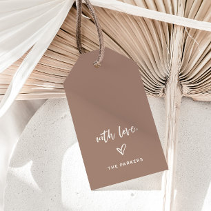 Mocha Taupe Casual Schrift en Hart Met Liefde Cadeaulabel