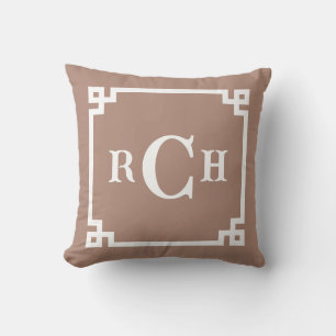 Mocha Taupe Reverse Chinoiserie Grieks Sleutel Mon Kussen