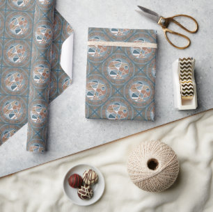Mocha & Teal Abstract Accent Mandala Diamant Tegel Cadeaupapier