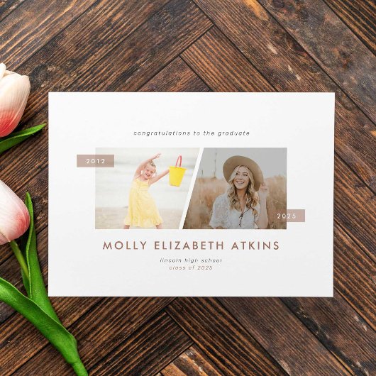 Mocha Toen en Nu Twee Foto Afstuderen Aankondiging